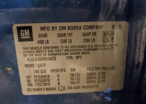 2015 Buick Encore Convenience from USA, damaged, VIN KL4CJFSB9FB146576